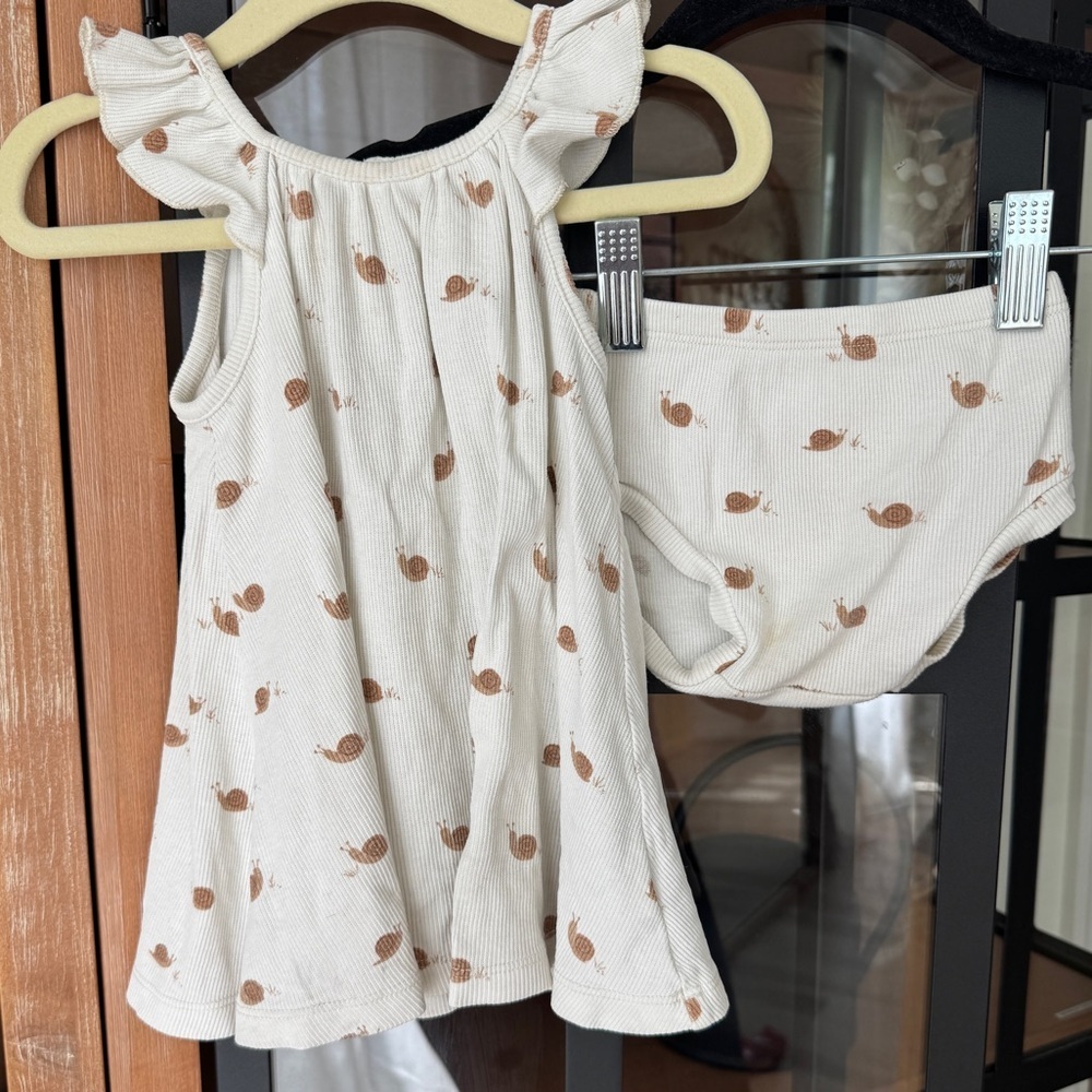 Quincy Mae Ruffle Swing Dress Snails bloomers set ribbed toddler baby girl